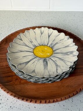 Set of 5 vintage Daisy Floral Plates - White and Yellow